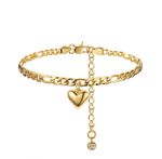 9K GF Women’s Love Heart Charm Figaro Anklet / Wrist Bracelet 9K Gold Filled