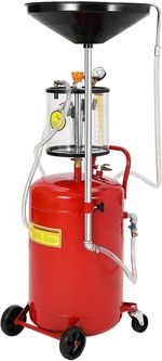20 Gallon Air Operated Waste Oil Drain Tank with Glass Container & Swivel Wheels