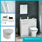 900mm L Shape White Bathroom Furniture Suite Basin Toilet BTW Vanity WC Unit