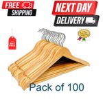 100 WOODEN COAT HANGERS SUIT GARMENTS CLOTHES WOOD HANGER TROUSER BAR SET
