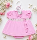 Baby Girl 3 Piece Dress Pants Headband Set Smocked Pink NB 0-3 3-6 Months