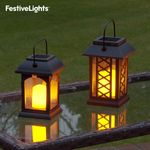 2 PACK | Solar LED Flameless Flickering Hanging Outdoor Garden Candle Lanterns