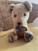 TEDDY BEAR STRAW FILLED unusual pose.Has a big personality.