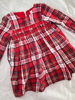 NEXT Girls Red Tartan Plaid Smocked Cotton Long Sleeve Knee Dress 12-18 Months