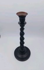 Barley Twist Candle Stick 1920s? Black Ebony Oak? 12.5" Metal Top