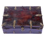 c1780, ANTIQUE 18thC HIMALAYAN TIBET NEPAL YAK LEATHER TRAVEL STORAGE BOX CASKET