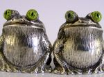 SUPERB CAST 160g STERLING SILVER FROG SALT & PEPPER CRUET SET 2003 NOVELTY