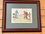 Framed vintage golf cartoon, Polite Professional, follow-through