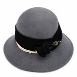 Evelyn Anne Grey Black Velvet Church Wedding Occasion Hat UK Size 60cm