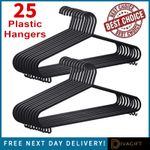BLACK COAT HANGERS STRONG PLASTIC HANGER FOR CLOTHES TROUSERS DRESS ADULT x25
