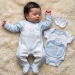 Premature Baby Boy Cotton 4 Piece Outfit Set Sleepsuit Vest Bib Mitts BLUE