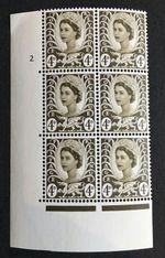 Rare 1968 Wales 4d Sepia Cylinder Block 2 (No Dot) XW8 SGW9cd Varieties MNH