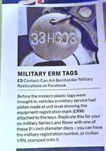 Military Land Rover Series III Lightweight Key Tag, Can-Am, 101, Bedford Mk, 432