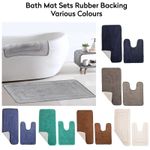 Non-Slip Cotton Bath Mat Set Pedestal & Bath Mat Washable Bathroom Rug 50 x 80cm