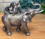 Elephant Family Ornament Bronze Colour Figurine