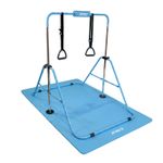Kids Gymnastics Bar & Mat Set Blue Adjustable Folding Horizontal Training Bar