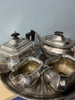 Tea, Sugar, Cream Silver Plated Pots And Tray Warranted Hard Solder