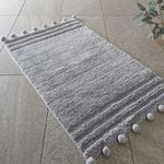 Catherine Lansfield Pom Pom Tufted Bath Mat Silver Soft Polyester Bathroom Decor