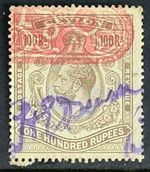 CEYLON: 1921–32 100r Brownish Grey SG 359, Fiscally Used, High Value & Rare