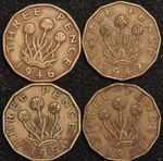 Threepence 1946 1949 1950 1951 George VI Brass SCARCE Dates (T86)