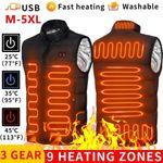 Men USB Electric Heated Vest Jacket 9 Zone Warm Up Heating Pad Cloth Body Warmer