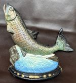 Vintage Minster Cast Iron Leaping Salmon Doorstop – Hand Painted – Marked – 20cm