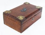 Antique Golden Oak Arts & Crafts Cigar Box Humidor Brass Mounts with Key