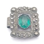 Antique Victorian Silver Sash Buckle Green Paste Etruscan Revival Cannetille 