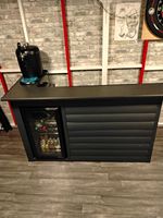 Black Bar Cabinet 180cm with Worktop & Glass Door, 4 Shelves, Modern Matt