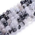Tourmalinated Quartz Gemstone Round Beads- Natural Crystals - 8mm - 1 Strand
