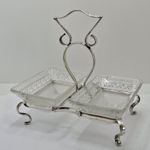 Double Sweetmeat Dish Silver Plate Glass Serveware Early 20th Century Antique 