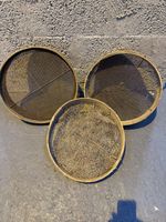 3 x Antique Primitive Wooden Rustic Bentwood Farmhouse Flower Sieves Sifter 48cm
