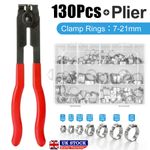 130X Assorted Hose Clamp Stainless Steel Ear Cinch Rings Crimp Pinch Set Pliers