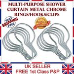 16 & 28 Pcs Multi-Purpose Shower Curtain Metal Silver Chrome Rings/Hooks/Clips