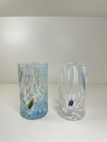 Italian Murano Tumbler Light Blue And White Pair Of Drinking Glasses