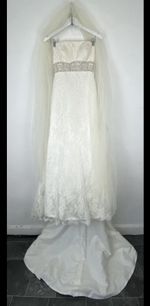 Mori Lee By Madeline Gardner Wedding Dress Lace Beaded Size 12 UK Women’s & Veil
