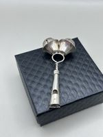 Victorian Antique Baby Rattle Whistle Bells Silver PU