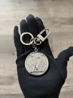 LOUIS VUITTON Large LV Circle Rhinestone Keyring BagCharm Unisex Silvertone 