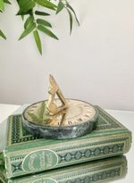 Vintage Brass & Marble Sundial. Retro Paperweight, Office Desk Ornament. 