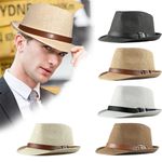 Men Unisex Straw Trilby Fedora Hat Cap Short Brim Panama Jazz Summer Retro