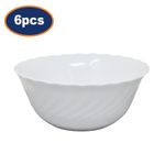 Salad Bowl Opal Glass White 18cm Scalloped Swirl Dishwasher Safe Dinnerware 6Pcs