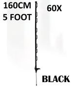 60 x 5ft (160cm) Electric Fence Black Poly Posts Stakes tape rope horse paddock