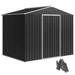 Outsunny 8 x 6ft Metal Garden Storage Shed with Double Door, Dark Grey