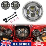 7" LED Headlight 2x 4.5" Fog Light Silver Branket For Harley Electra Glide FLHT