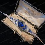 1920s Style Art Deco Vintage Style Flapper CZ Crystal Bracelet Blue Stone 18KGP