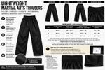 Black Lightweight Martial Arts Trousers Tai Chi Kung Fu Karate Kickboxing