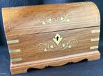 Antique Rosewood Domed Dresser Box, Brass Foliate Inlay, Jewellery Box, with Key
