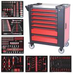 Tool Box With 262 Piece Tool Kit 7 Drawers Roller Cabinet With Tools Red & Black