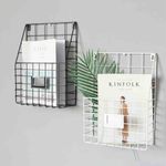 2PCS Simple Wire Magazine Newspaper Basket Wall Mounted Post Storage Rack Holder