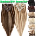 UK CLEARANCE 100% Human Hair Extensions Clip In Real Remy Hair FULL HEAD Caramel